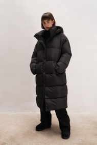 Пуховик Cloud довгий з поясом та капюшоном чорний XL