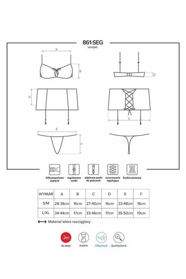 Комплект атласний з поясом для панчох Obsessive 861-SEG-5 бордовий, L/XL sexstyle | Зображення 6