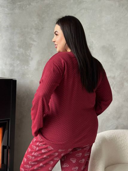 Тепла жіноча бордова піжама PLUS SIZE з мікрофлісу | Зображення 8