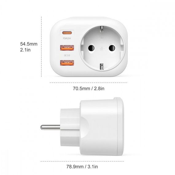 Багатофункціональна Розетка Proove Multifunctional Socket PD-01 EU 1AC (1 Type-C 20W + 2 USB) white | Зображення 6