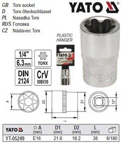 Головка торцевая TORX E16 1/2" Польша YATO YT-05249