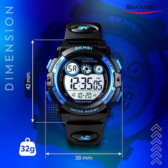 Дитячий електронний спортивний годинник Skmei, водонепроникний, LED підсвітка, секундомір, чорний стильний годинник | Зображення 3