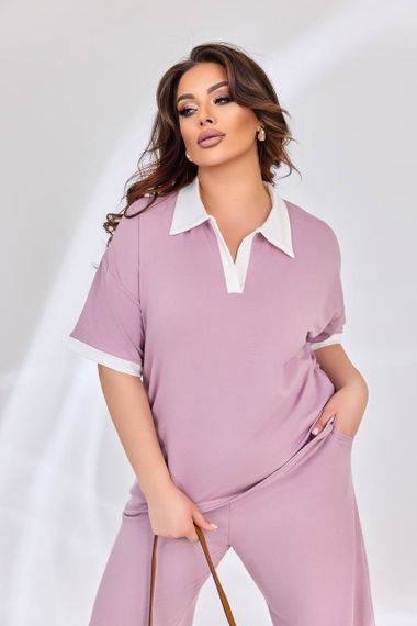 Женский легкий летний брючный костюм с футболкой, большие размеры и батал, SS172 цвет розовый, размер 48/50 | Зображення 3