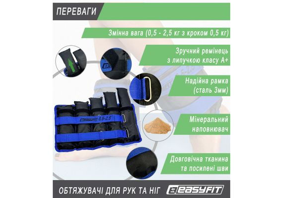 Обтяжувачі EasyFit 0,5-2,5 кг для ніг та рук Чорні-сині (EF-WHT-0,5-2,5-BL) | Зображення 5