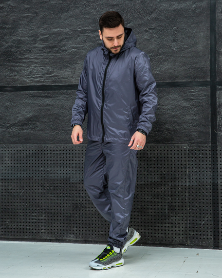 Мужской спортивный костюм из плащевки штаны и ветровка, BD0030 цвет графит, размер М