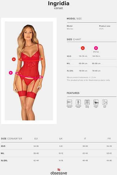 Корсет и стринги Obsessive Ingridia corset Красный XS/S | Зображення 6