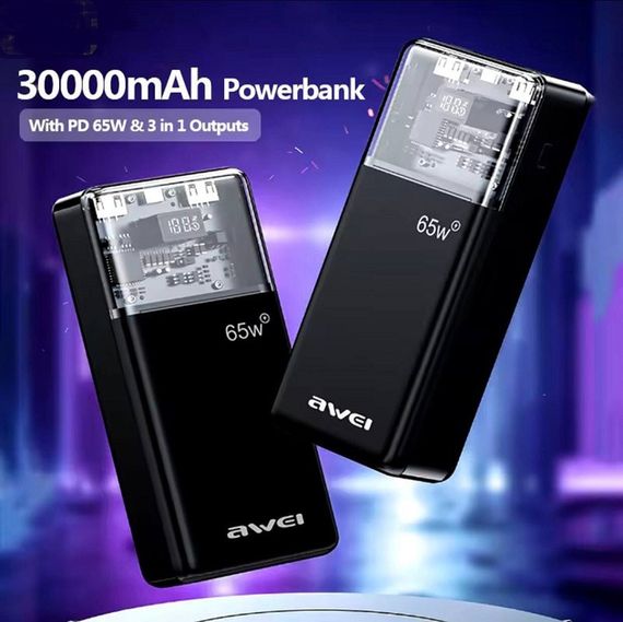 Повербанк з швидкою зарядкою AWEI P109K 30000mAh 65W (47191-P109K_1861) | Зображення 3