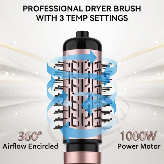 Фен щітка обертовий фен 3 в 1 потужністю 1000 Вт зі знімними щітками, корпус із керамічним покриттям для ук | Зображення 3