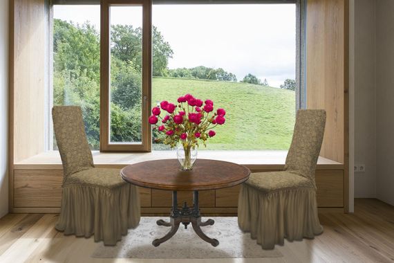 Жакардові чохли на стільці Roza з спідницею Пісочні