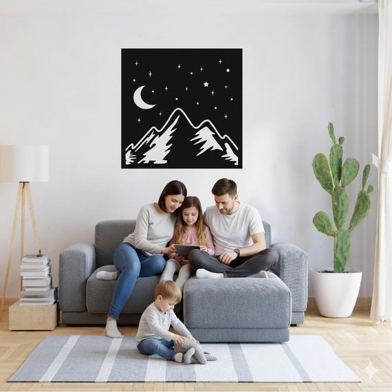 Панно декоративная картина на стену Горы и луна LED подсветка 400х400 acr-p000129 | Зображення 3