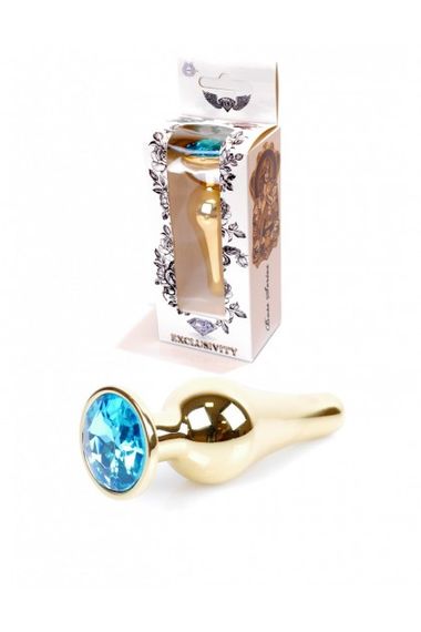 Анальна пробка із нержавіючої сталі з блакитним каменем Plug-Jewellery Gold BUTT PLUG- Light Blue