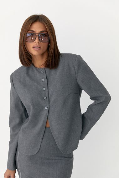 Укорочений жіночий жакет без коміра - сірий цвет, S (є розміри)