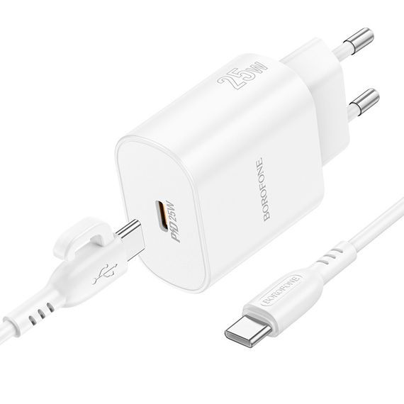 Набір BOROFONE BA82A СЗУ USB-C+ кабель Type-C, PD25W, 1м, White, Box | Зображення 6