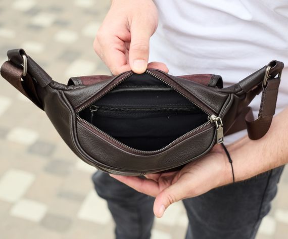 Бананка топова шкіряна чоловіча модна містка повсякденна  коричнева 70101 | Зображення 8