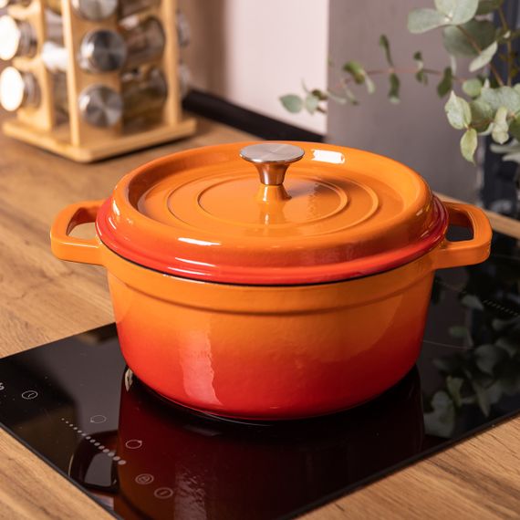 Каструля чавунна емальована 3 л з кришкою Ø24 см Помаранчева HP-1-3O | Зображення 4