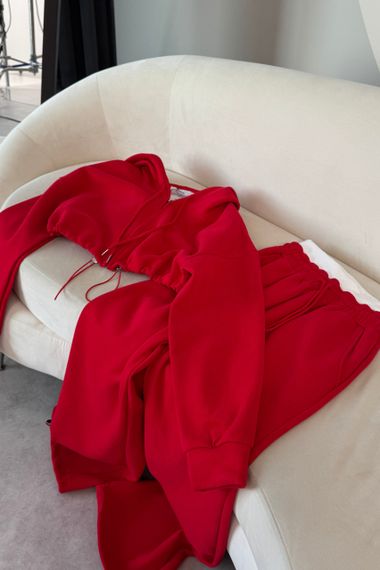 Спортивний костюм з коротким худі та прямими штанами - червоний цвет, M (є розміри) | Зображення 3