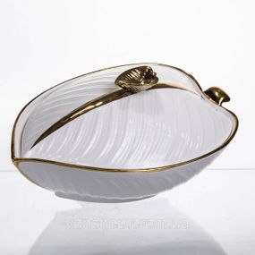 Супница 800 (мл) фарфоровая 32×21×16 (см) с крышкой Белый с золотом XL-4054AG