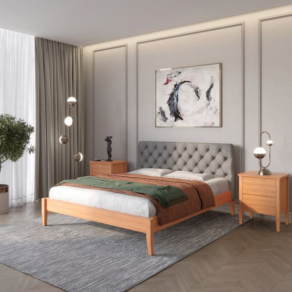 Односпальне дерев&#039;яне ліжко Mebigrand Рим ДК Яблуня/Аляска 93 (Сірий) Б3 80х190 см (MBG-5040)