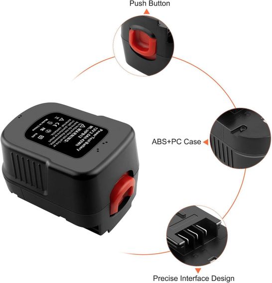 Акумулятор ADVNOVO 12V 3.5Ah Ni-MH для інструментів Black & Decker A12, HPB12, FS120B, 3500 мАг 12В змінний | Зображення 3