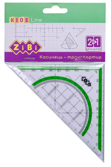 Кутник 2 в 1,140мм, 90°45°, із салатовою смужкою, блістер, KIDS Line ZiBi ZB.5623-15 (6003)