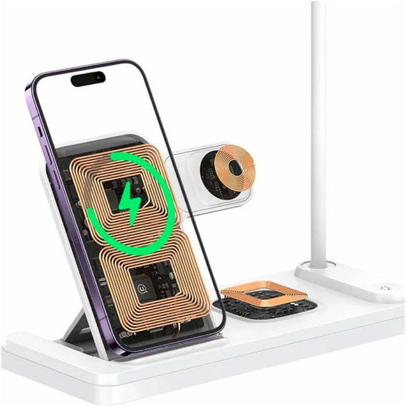 БЗП Usams US-CD195 15W 4in1 Wireless Charging Holder With Table Lamp White | Зображення 2