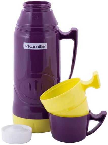 Термос Kamille Glass Violet 1000мл дзеркальна колба і 2 чашки | Зображення 1
