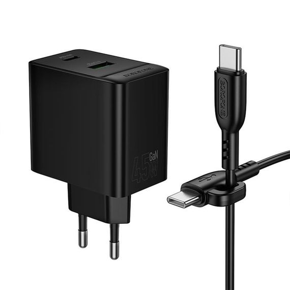 МЗП Borofone BAS16A Erudite PD45W+QC3.0 (1USB-A/1C) + кабель Type-C to Type-C Black | Зображення 3