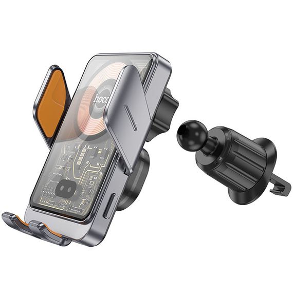 Автодержатель с БЗУ Hoco HW7 Transparent Discovery Edition (air outlet) Metal gray | Зображення 3