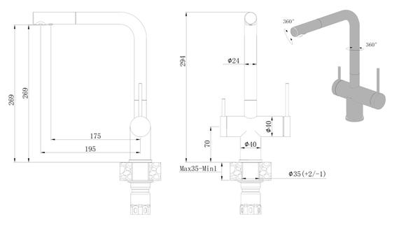 Кухонний змішувач Fabiano FKM 31.14 SS Inox 8231.401.0711 | Зображення 3