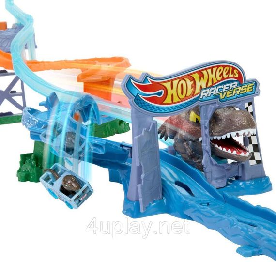 Трек Столкновение и Всплеск с Велоцираптором и Спинозавром Hot Wheels RacerVerse Jurassic World Crash & Splash | Зображення 3