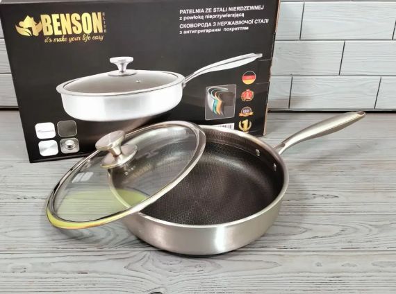 Глубокая сковорода из нержавеющей стали 28 см. Benson BN-588 | Зображення 8