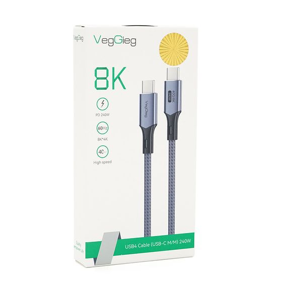 Кабель VEGGIEG V-U408, Type-C(Male) to Type-C(Male) PD cable, 240 Вт, струм 5 А | Зображення 2