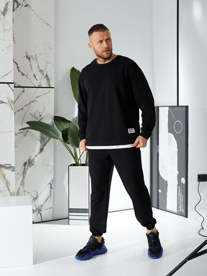 Мужской спортивный костюм свободный с эффектом 2 в 1, LI2015 цвет черный, размер 44/46 | Зображення 7