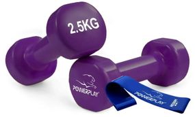 Гантелі вінілові PowerPlay 4125 Achilles 2*2.5 кг Фіолетові 2 шт + Гумка для фітнесу 7,5 кг (PP_4125_2.5kg_2in)