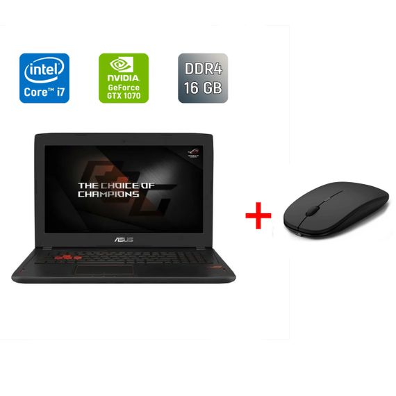 Игровой ноутбук Б-класс Asus ROG Strix GL502SV / 15.6" (1920x1080) IPS / Intel Core i7-6700HQ (4 (8) ядра по 2.6 - 3.5 GHz) / 16 GB DDR4 / 500 GB SSD / nVidia GeForce GTX 1070, 8 GB GDDR5, 256-bit / WebCam / HDMI б/у + Подарок Беспроводная мышь / USB