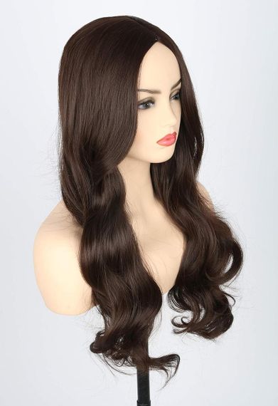Парик женский темно-каштановый длинный волнистый, коричневые термостойкие искусственные синтетические волосы | Зображення 2