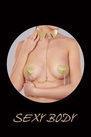 Сексапильные пестисы-сердечки с чокером и металлическими кисточками Golden sexstyle