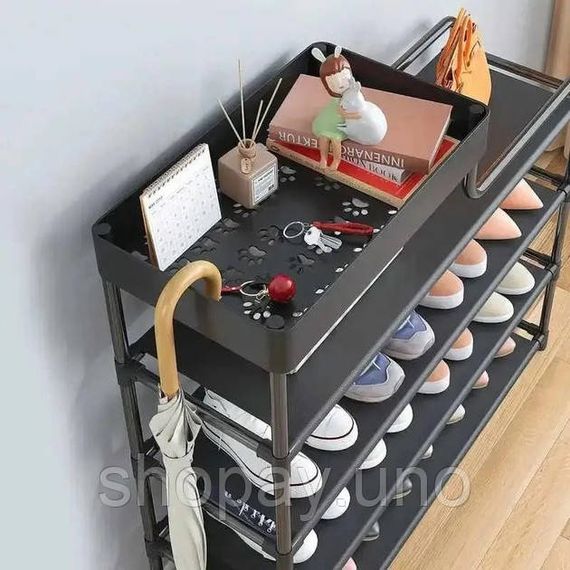 Полиця для взуття стелаж Shoe RACK 5 ярусів металева, Органайзер для зберігання взуття. Колір: чорний | Зображення 4