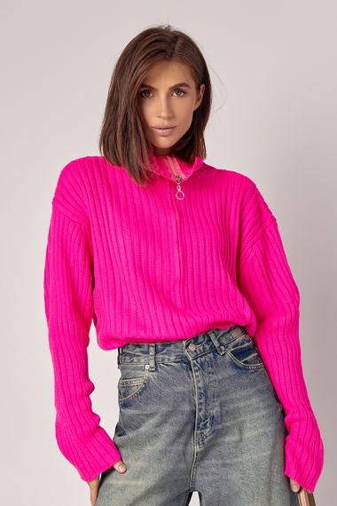 Жіночий светр з блискавкою на комірі - фуксія цвет, ONE SIZE (є розміри)