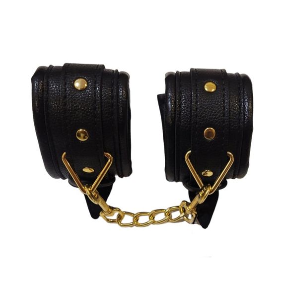Наручники з екошкіри, чорні, золотиста фурнітура | Зображення 1