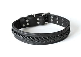 Кожаный ошейник для собак "Lockdog" с плетением черный для средних-больших собак