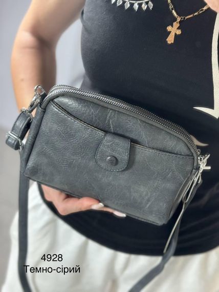 Сумка маленькая кросс-боди на длинном ремешке через плечо Темно-серая | Зображення 1
