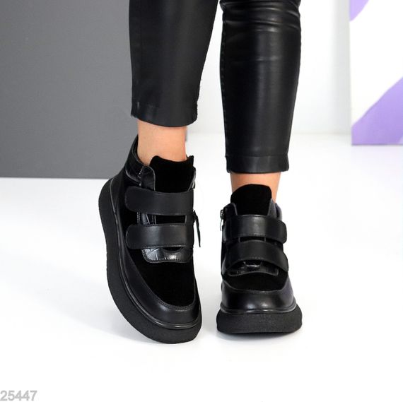 Крутые спортивные зимние черные ботинки натуралки на липучках | Зображення 7