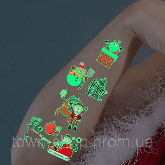 Набор временных тату "Рождество №2" kids-tatto-set10-2-christmass, светящиеся 12 х 7 см | Зображення 2