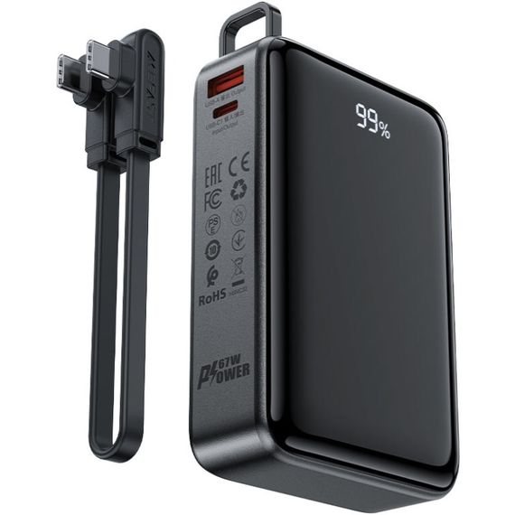 УМБ Acefast 20000mAh 67W PD3.0 20В/3.35A Type-C, USB-A, with cable, Li-ion M4 Black | Зображення 4