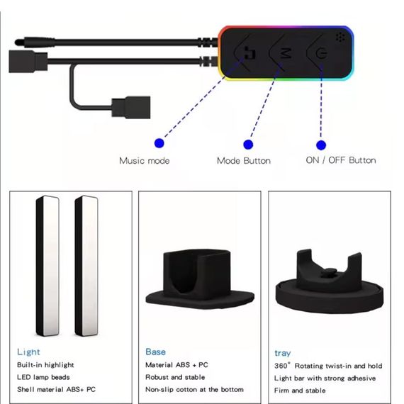 Настільна LED-лампа RGB 5V Panel 3 Bluetooth dual pack USB interface with app | Зображення 2