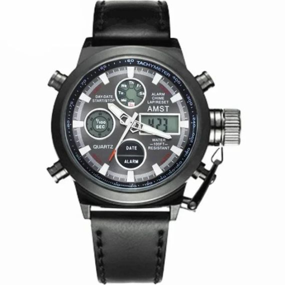 Чоловічий наручний годинник AMST Watch чорний • Стильний кварцовий годинник на руку в чорному кольорі для щоденного носіння, | Зображення 1