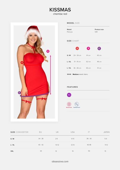 Сорочка Obsessive Kissmas chemise red S/M | Зображення 4