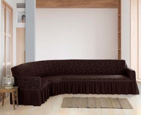 Жакардовий чохол на кутовому диван Roza з спідницею Коричневий