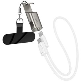 Дата кабель Hoco X126 Experto Type-C to Type-C 60W + Phone Holder & Lanyard (0.35m) Light Gray